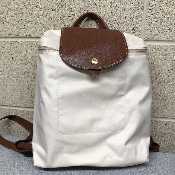 Longchamp White/Cream and Brown Backpack - Picture 1 of 8
